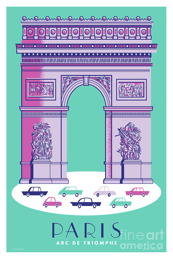 Mid Century Modern Digital Art - Paris Poster Arc de Triomphe - Retro Travel Poster  by Jim Zahniser