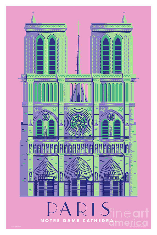 Mid Century Modern Digital Art - Paris Poster Notre Dame Cathedral - Retro Travel Poster  by Jim Zahniser