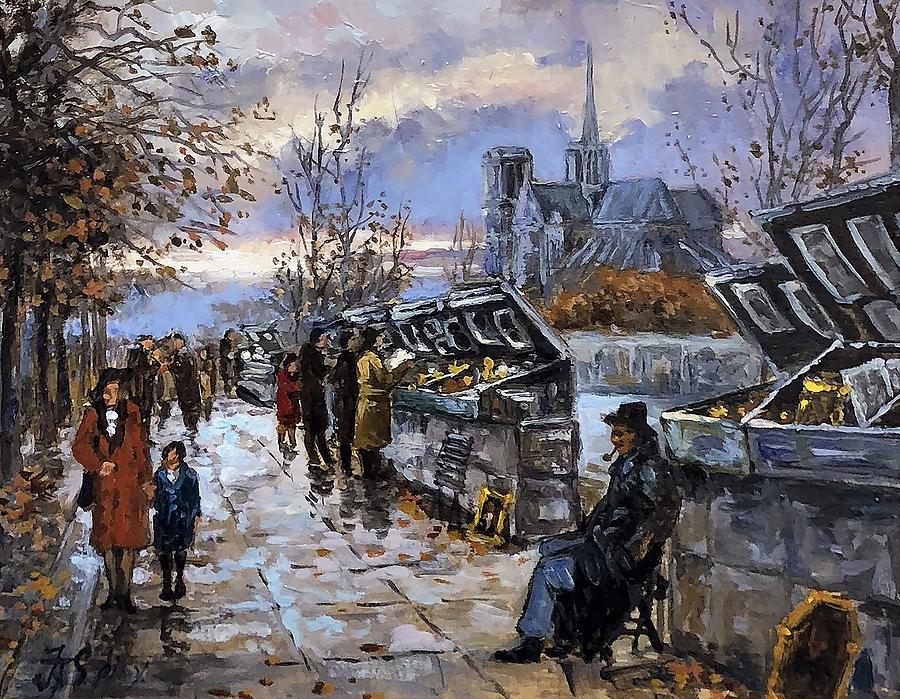Paris Riverside Bouquinistes Painting by Irek Szelag