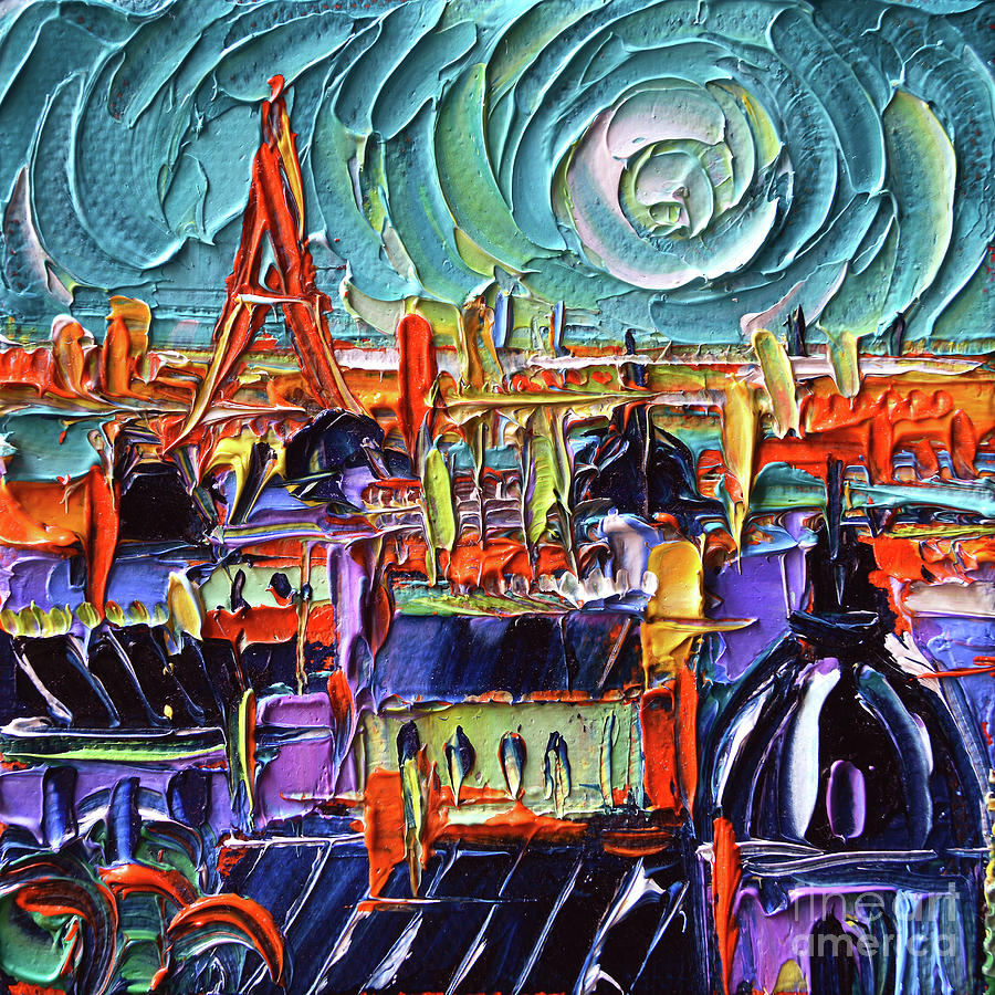 PARIS ROOFS abstract miniature palette knife oil painting Mona Edulesco Painting by Mona Edulesco