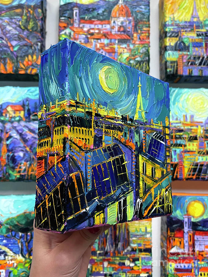 PARIS ROOFS BY MOONLIGHT - 3D canvas painted edges left side Painting by Mona Edulesco