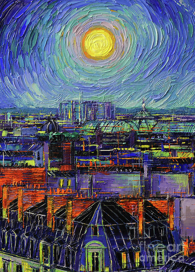 PARIS ROOFS IN MOONLIGHT oil painting Mona Edulesco Painting by Mona Edulesco PARIS ROOFS IN MOONLIGHT oil painting Mona Edulesco Painting by Mona Edulesco
