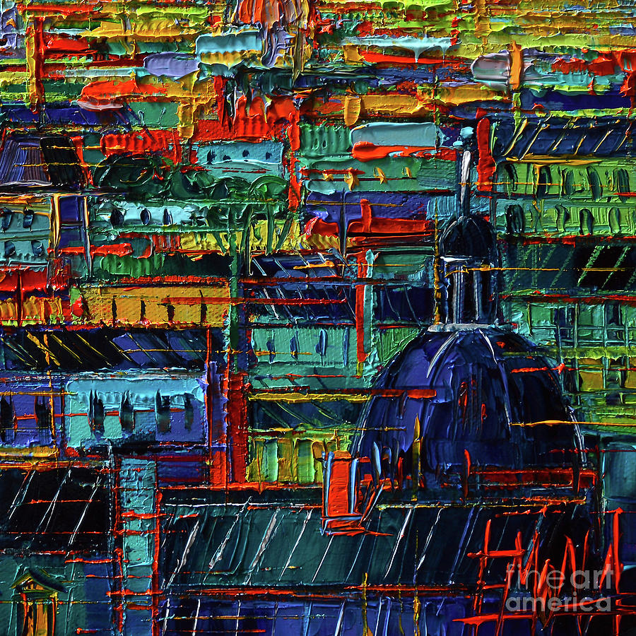 PARIS ROOFTOPS IN MYRIAD COLORS detail 1 Painting by Mona Edulesco