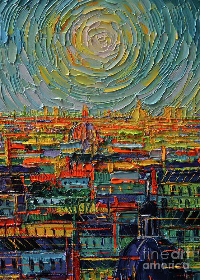 PARIS ROOFTOPS IN MYRIAD COLORS detail 2 Painting by Mona Edulesco