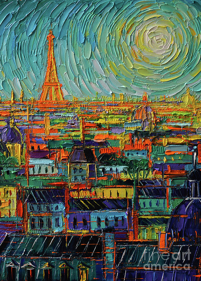PARIS ROOFTOPS IN MYRIAD COLORS detail 3 Painting by Mona Edulesco