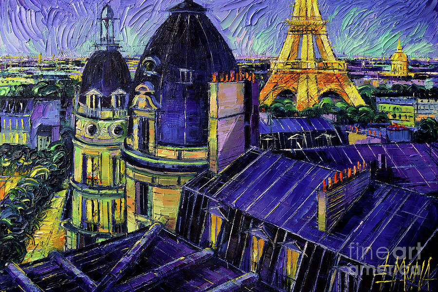 Paris Painting - Paris Rooftops View And Eiffel Tower Passy Neighborhood by Mona Edulesco