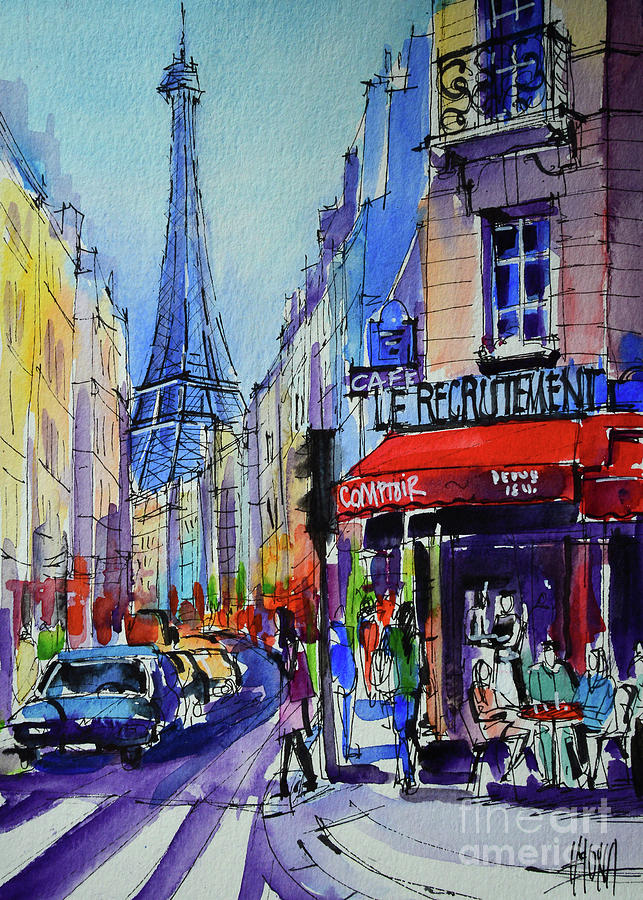 PARIS RUE SAINT DOMINIQUE - watercolor painting Mona Edulesco Painting by Mona Edulesco