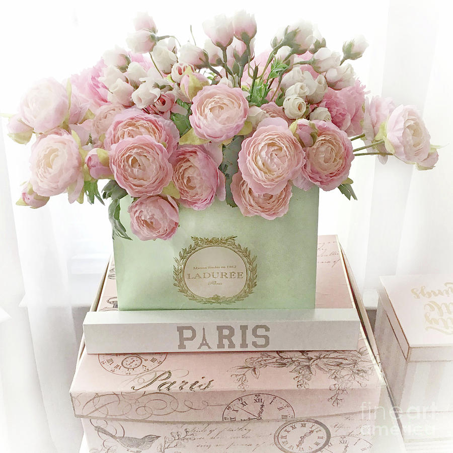 Paris Shabby Chic Romantic Flowers Laduree Pastel Pink Fleurs Cottage Print Home Decor Photograph by Kathy Fornal