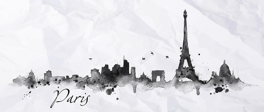 Paris Skyline Black And White Painting by Miki De Goodaboom