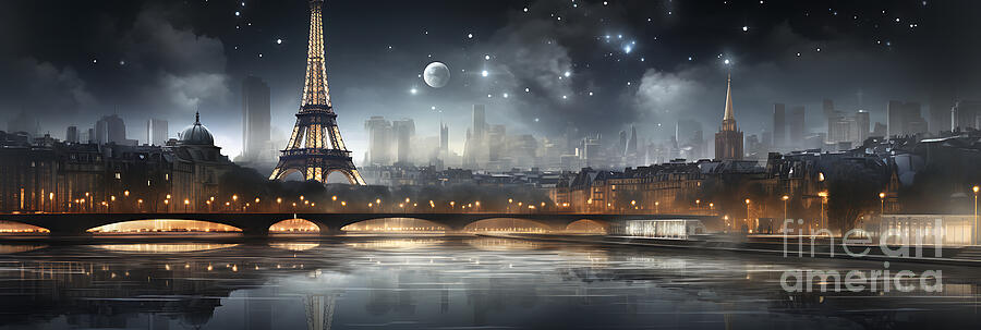 Paris  Skyline Cityscapeartwork In The Style By Asar Studios Painting