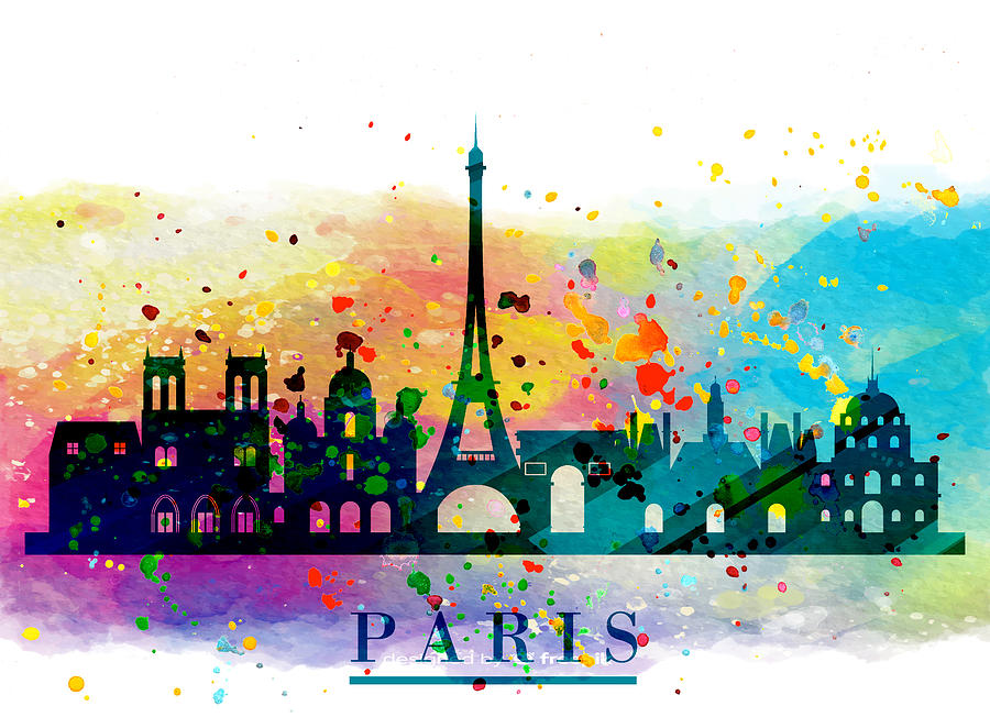Paris Skyline Multicolour Painting by Miki De Goodaboom