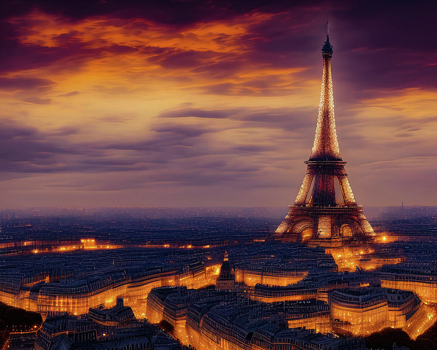 Paris Skyline night 003 Digital Art by VR Vision Studios - Fine Art America