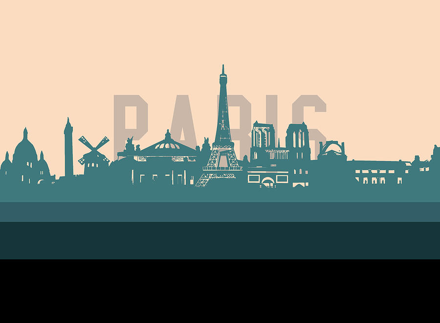 Paris Skyline Retro Green Digital Art