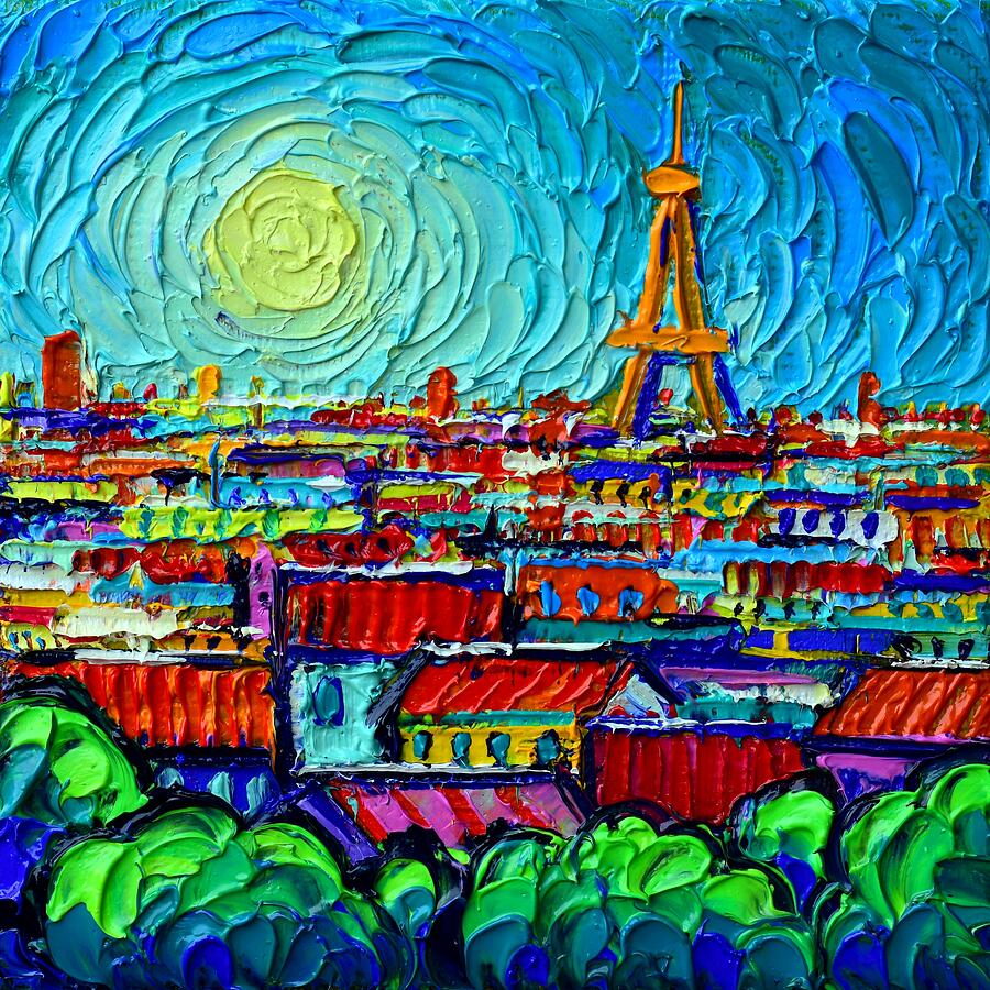 PARIS SUN mini abstract cityscape impasto palette knife oil painting on ...