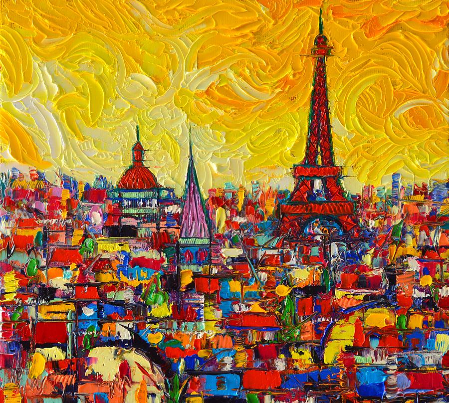 PARIS SUNSHINE ABSTRACT CITYSCAPE textural impasto palette knie oil painting by Ana Maria Edulescu Painting by Ana Maria Edulescu