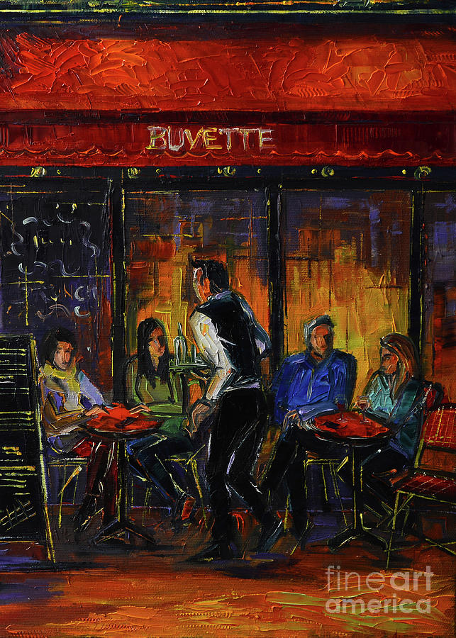 PARIS TERRACE AT NIGHT TIME oil painting Mona Edulesco Painting by Mona Edulesco