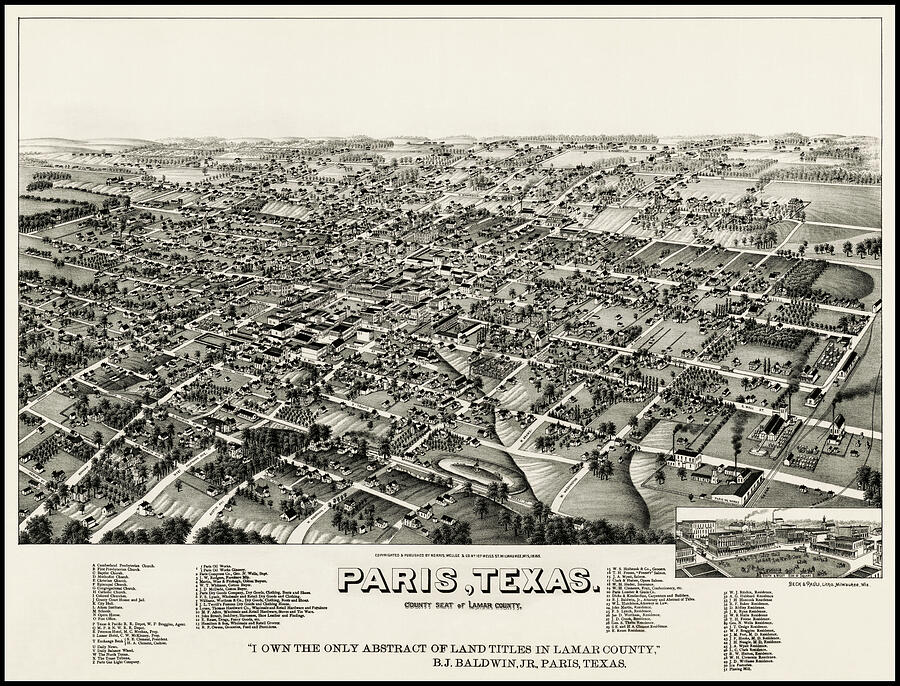 Paris Texas Vintage Map Birds Eye View 1885 Photograph by Carol Japp