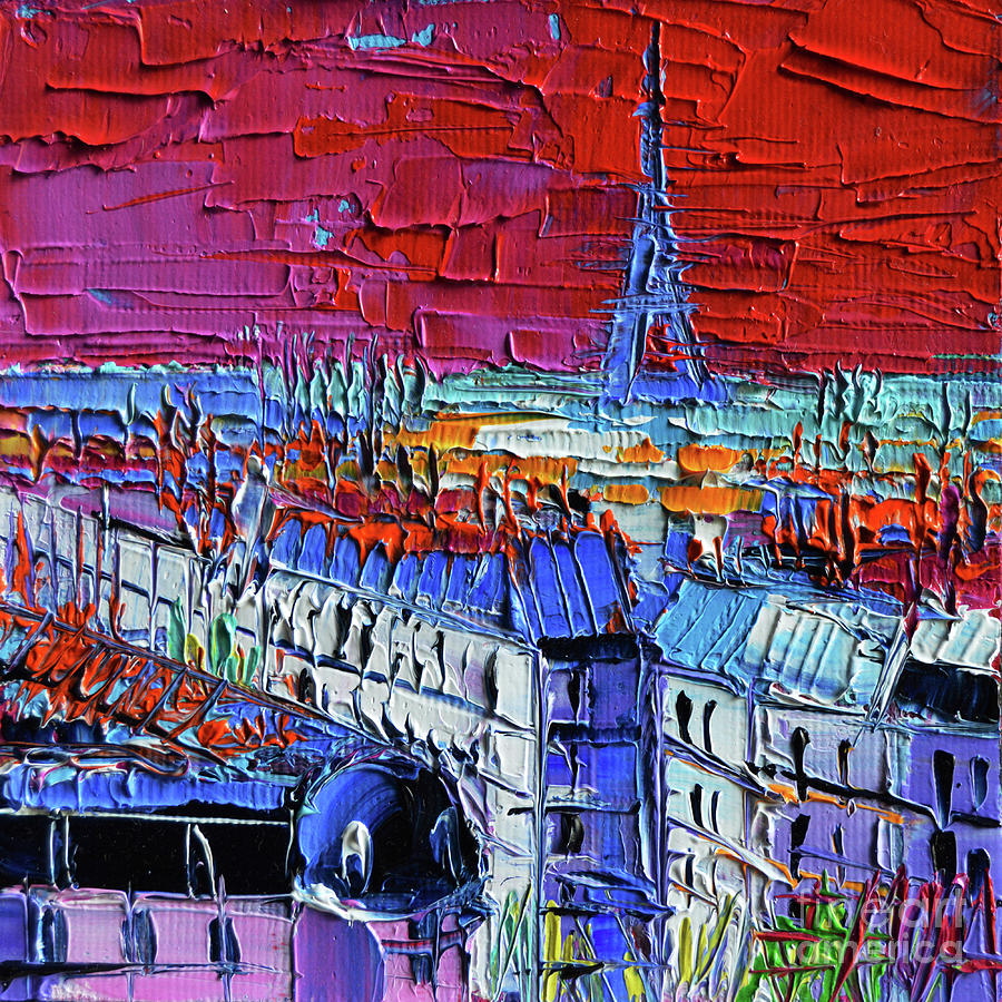 PARIS VIEW - Printemps Rooftop Terrace Painting by Mona Edulesco