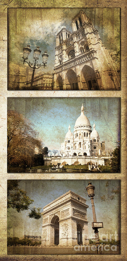 Paris vintage vertical triptych Photograph by Delphimages Paris Photography