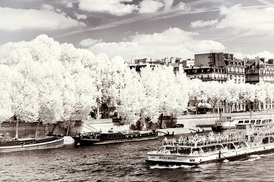 Paris Winter White Collection - Bateaux Mouches Photograph by Philippe HUGONNARD