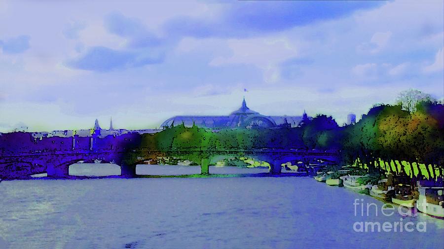 Paris with love -The River Seine overlooking the Grand Palais Digital Art by Leonida Arte