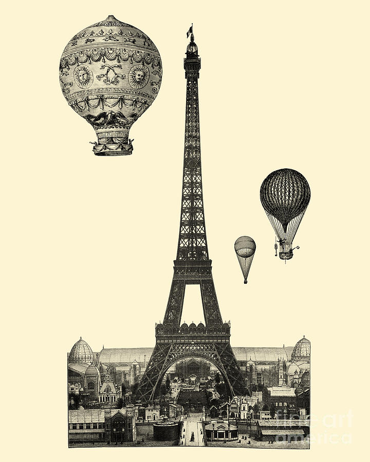 Eiffel Tower Digital Art - Parisian Balloon Flight by Madame Memento