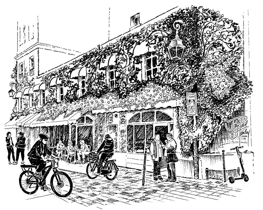 Parisian Cafe Drawing by John Paul Stanley