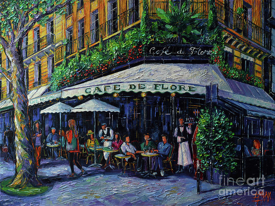 PARISIAN MOOD CAFE DE FLORE commissioned oil painting by Mona EDULESCO Painting by Mona Edulesco