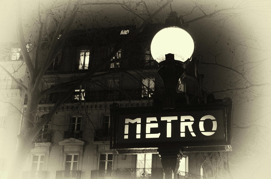 Parisian Nightlife Near the Metro Paris France Sepia Photograph by Shawn OBrien