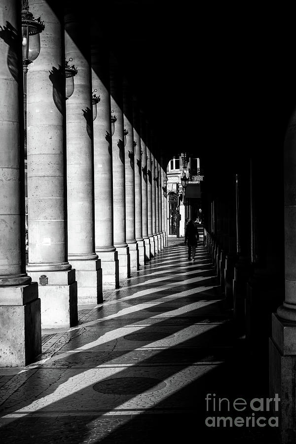 Parisian walkway in black and white. An unidentifiable person wa Photograph by Jane Rix