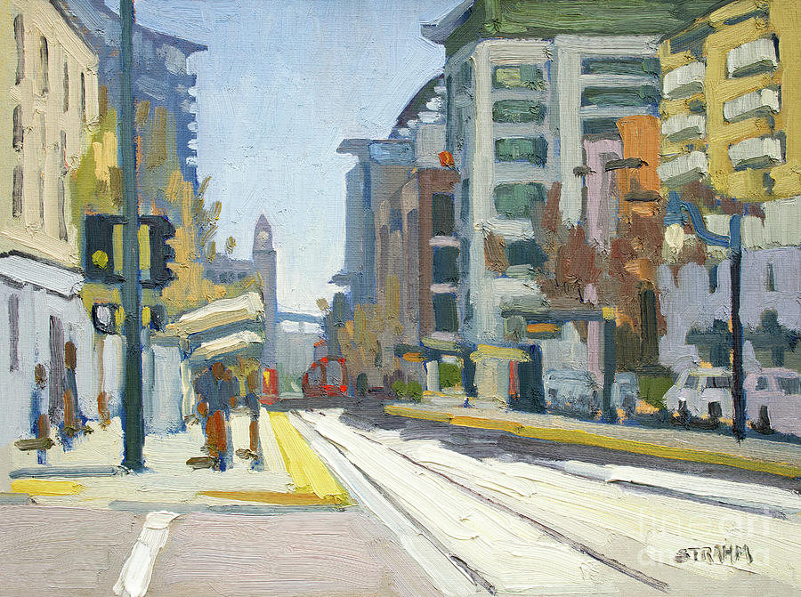 Park and Market Trolley - San Diego, California Painting by Paul Strahm