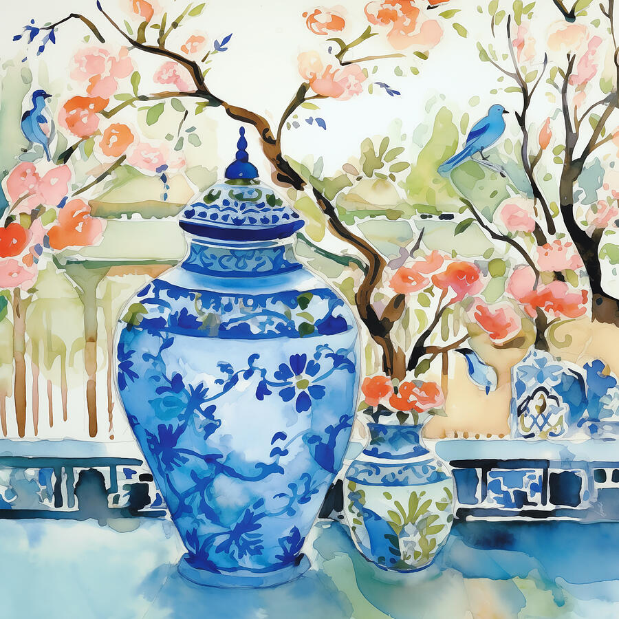 Park Balcony View With Chinoiserie Painting by Kimberly Potts - Fine ...