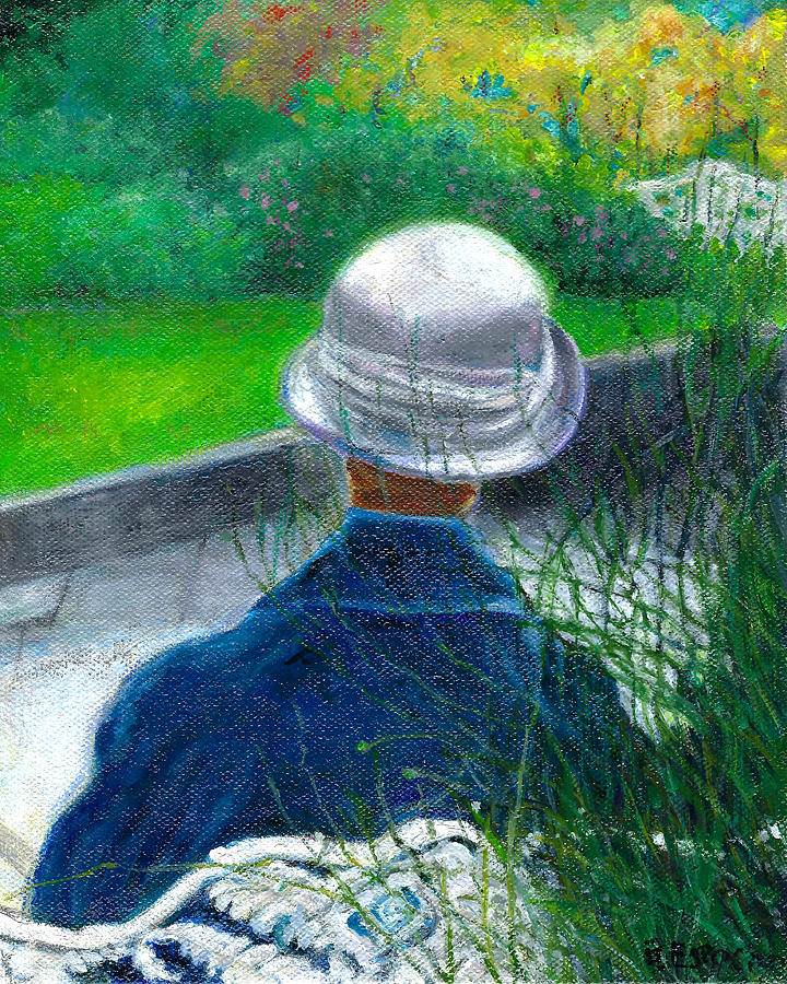 Lady In Hat Painting - Park Bench by Barbara Esposito