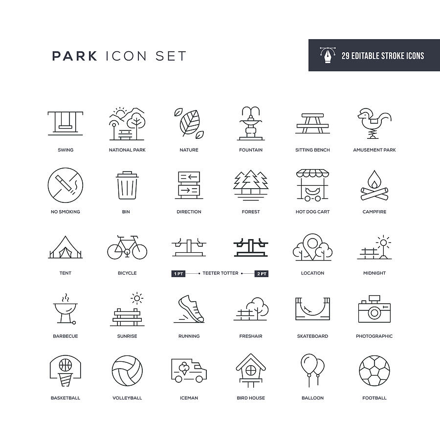 Park Editable Stroke Line Icons Drawing by Enis Aksoy