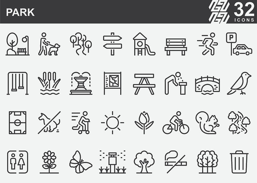 Park Line Icons Drawing by LueratSatichob