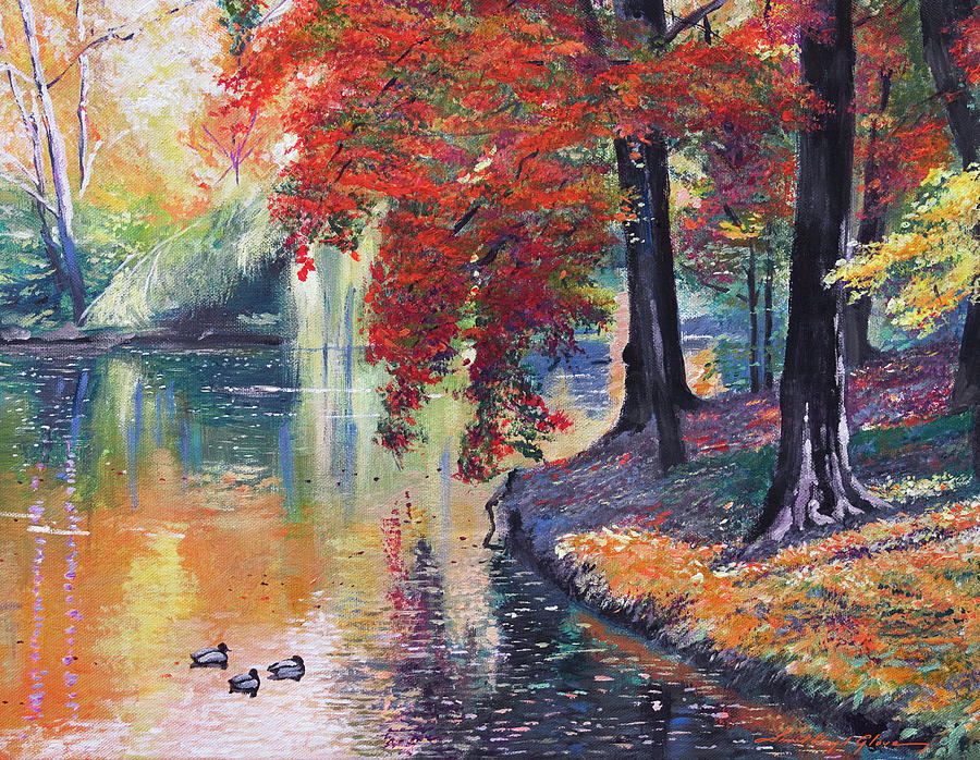 Park Pond Painting by David Lloyd Glover