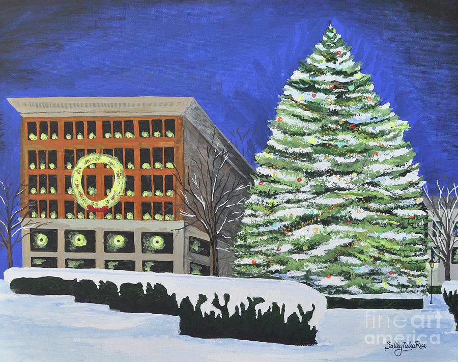 Pittsfield Ma Painting - Park Square Christmas  by Sally Tiska Rice