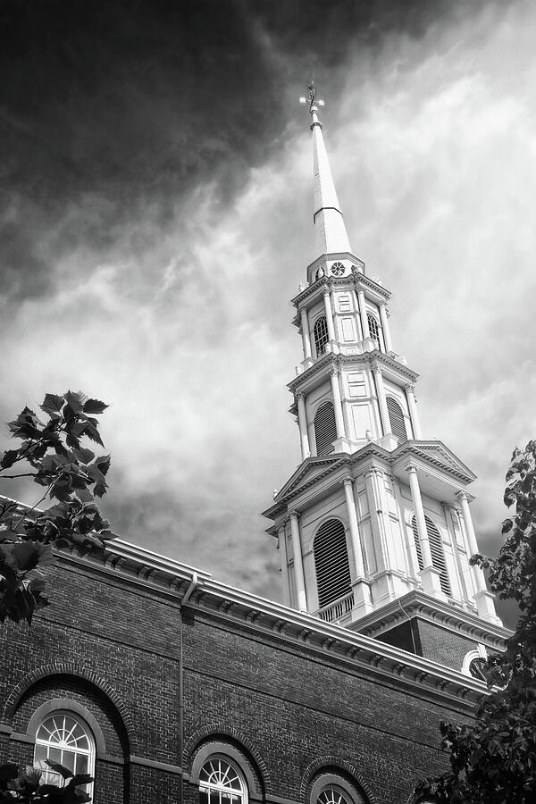 Park Street Church Steeple Boston Massachusetts Black and White Photograph by Carol Japp