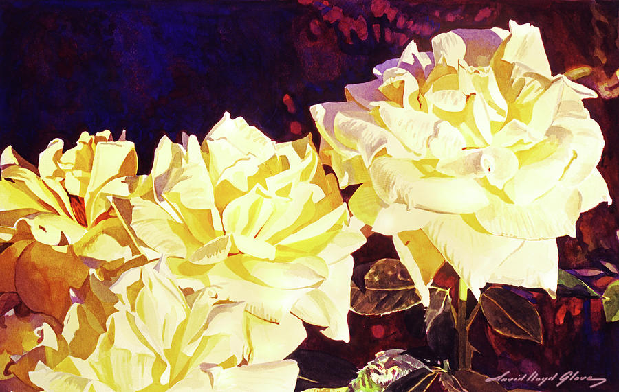 Park Yellow Roses Painting by David Lloyd Glover