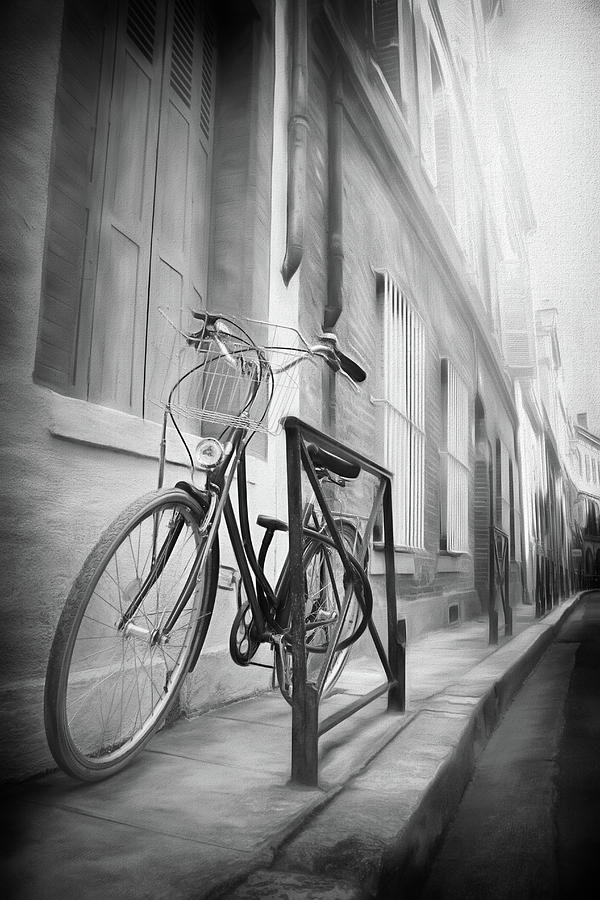 Parked Bicycle Toulouse France Black and White  Photograph by Carol Japp