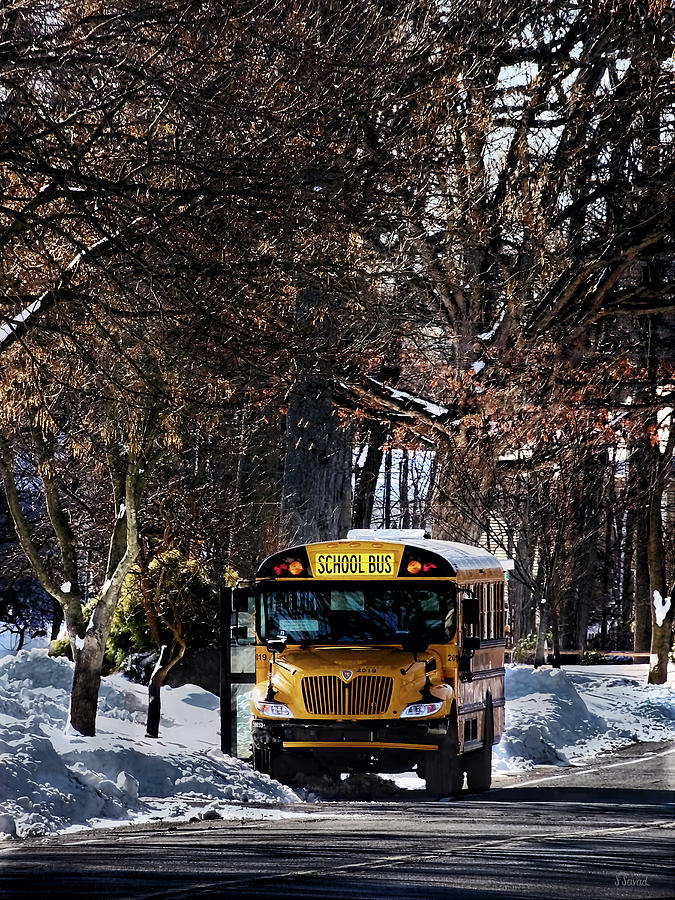 Parked School Bus in Winter Photograph by Susan Savad
