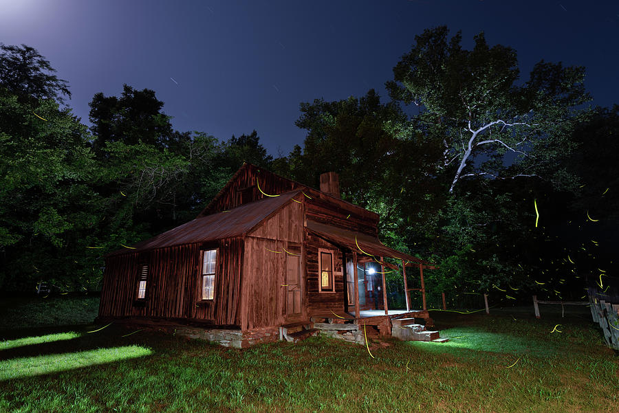 Parker-Hickman Farmstead with Fireflies Photograph by Hal Mitzenmacher