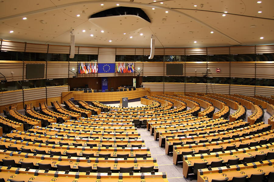 Parliamentary hemicycle at the European Union in Brussels Photograph by Pejft