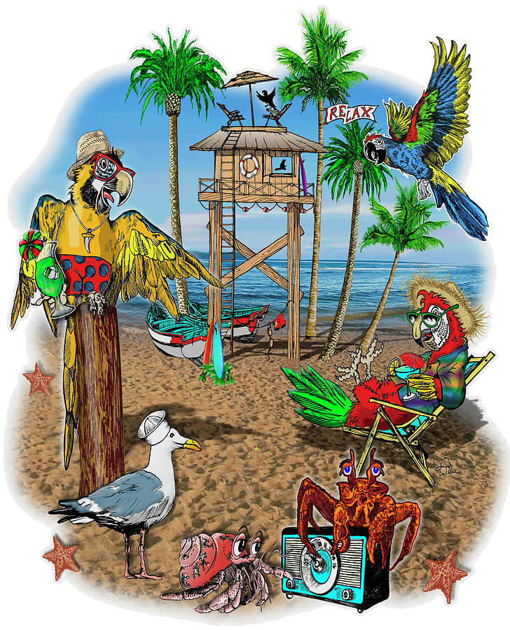 Parrot Beach Party Digital Art by Doug LaRue
