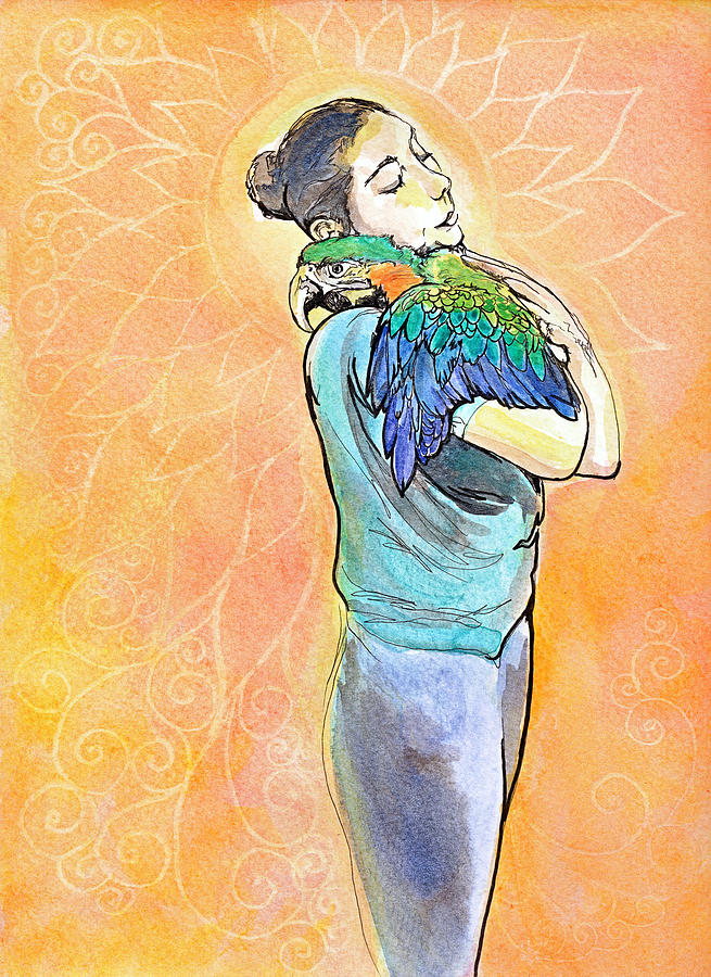 Parrot Hug Drawing by Katherine Nutt