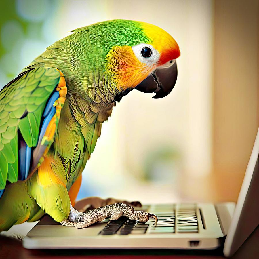 Parrot on a Laptop Digital Art by David Manlove