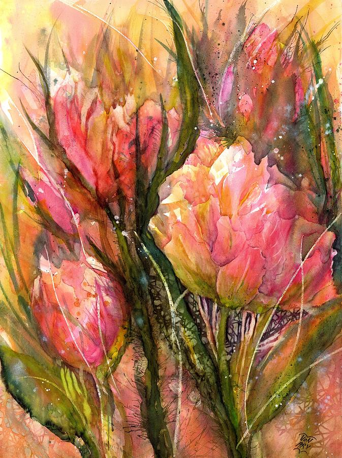 Parrot Tulips Spring Garden Painting by Sabina Von Arx