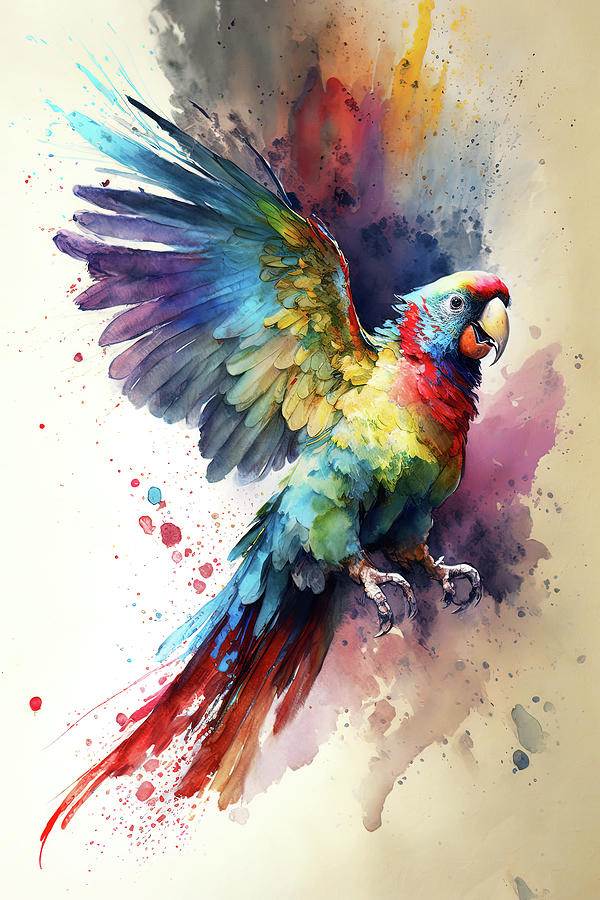 Parrot, Watercolor, 02 Painting by AM FineArtPrints - Fine Art America