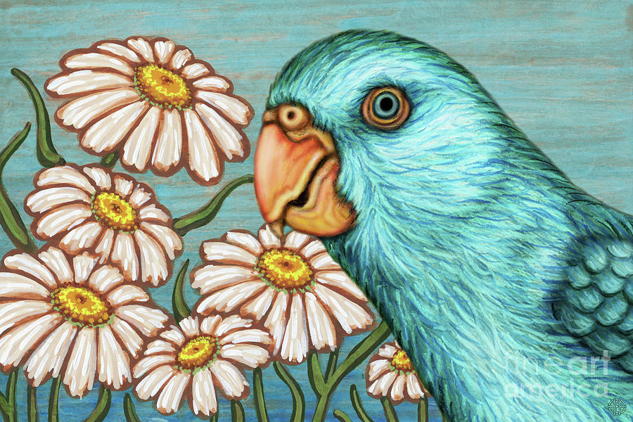 Parrotlet In Daisy Paradise Painting by Amy E Fraser