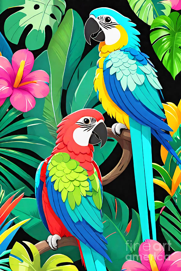 Parrots II Painting by Munir Alawi